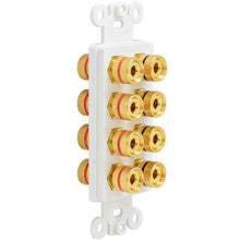 Load image into Gallery viewer, SA-PLATE46 - White 4 Speaker Banana Plug / Speaker Wire Wall Plate