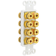Load image into Gallery viewer, SA-PLATE46 - White 4 Speaker Banana Plug / Speaker Wire Wall Plate