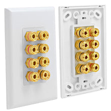 Load image into Gallery viewer, SA-PLATE46 - White 4 Speaker Banana Plug / Speaker Wire Wall Plate