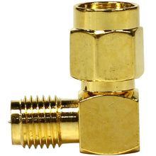 Load image into Gallery viewer, SAPT316 - Pair of Gold Coax SMA Male to Right Angle Female Cable Adapters