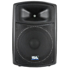 Load image into Gallery viewer, Pair of Powered Outdoor 15&quot; PA DJ Molded Speakers with Speaker Stands &amp; XLR Cables
