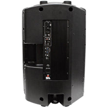 Load image into Gallery viewer, Pair of Powered Outdoor 15&quot; PA DJ Molded Speakers with Speaker Stands &amp; XLR Cables
