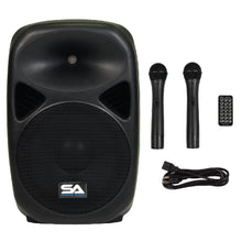 Load image into Gallery viewer, Pair of Powered 12 Inch PA Speakers - Rechargeable with 2 Mics, Remote and Bluetooth

