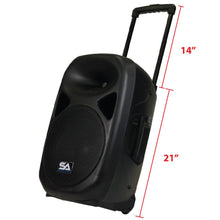 Load image into Gallery viewer, Pair of Powered 12 Inch PA Speakers - Rechargeable with 2 Mics, Remote and Bluetooth
