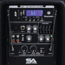 Load image into Gallery viewer, Pair of Powered 12 Inch PA Speakers - Rechargeable with 2 Mics, Remote and Bluetooth
