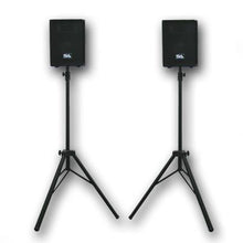 Load image into Gallery viewer, Pair of 8&quot; PA Speakers with two tripod speaker stands
