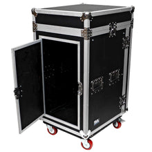 Load image into Gallery viewer, 16 Space Rack Case with 10 Space Slant Mixer Top and DJ Work Table
