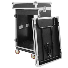 Load image into Gallery viewer, 16 Space Rack Case with 10 Space Slant Mixer Top and DJ Work Table

